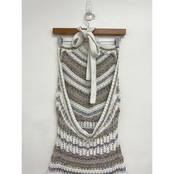 NWT Ramy Brook Cara Sequin Halter Neck Crochet Knit Bodycon Midi Dress - Large - Picture 8 of 16